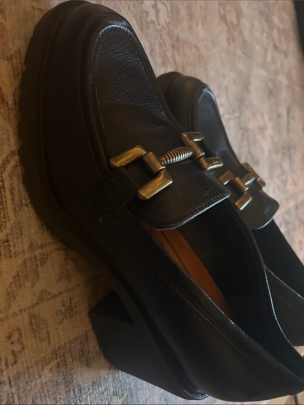 Zodiac Black Heeled Loafers with Gold Hardware